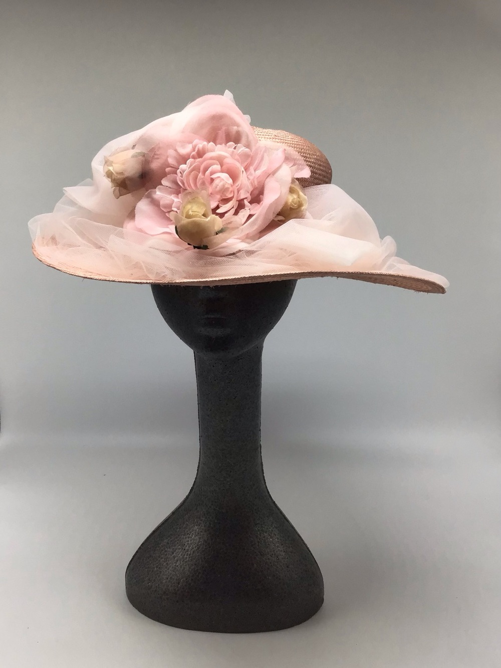 Elegant Pink Floral Wide-Brim Occasion Hat